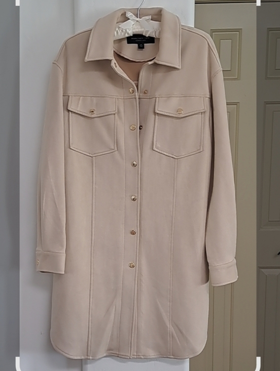 Marc New York Beige Suede Long Shirt Jacket With Button-Front Size XS - Picture 2 of 12